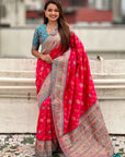 Pink Soft Patola Lehehriya Zari Woven Contrast Silk Saree