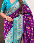 Purple Soft Patola Lehehriya Zari Woven Contrast Silk Saree