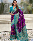 Purple Soft Patola Lehehriya Zari Woven Contrast Silk Saree