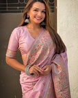 Light Pink Pashmina Silk with detailed Meenakari Zari Woven Saree