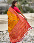 Mustard Yellow Soft Patola Lehehriya Zari Woven Contrast Silk Saree