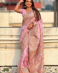 Light Pink Pashmina Silk with detailed Meenakari Zari Woven Saree