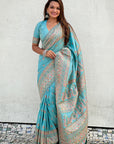 Sky Blue Pashmina Silk with detailed Meenakari Zari Woven Saree