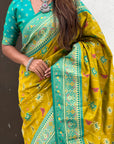 Mehendi Green Soft Patola Lehehriya Zari Woven Contrast Silk Saree