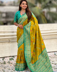Mehendi Green Soft Patola Lehehriya Zari Woven Contrast Silk Saree