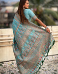 Sky Blue Pashmina Silk with detailed Meenakari Zari Woven Saree