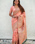 Peach Pashmina Silk with detailed Meenakari Zari Woven Saree