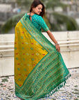 Mehendi Green Soft Patola Lehehriya Zari Woven Contrast Silk Saree