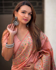 Peach Pashmina Silk with detailed Meenakari Zari Woven Saree