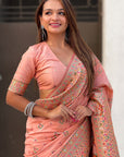 Peach Pashmina Silk with detailed Meenakari Zari Woven Saree