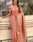 Peach Pashmina Silk with detailed Meenakari Zari Woven Saree