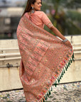Peach Pashmina Silk with detailed Meenakari Zari Woven Saree