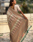Cream Pashmina Silk with detailed Meenakari Zari Woven Saree