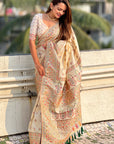 Cream Pashmina Silk with detailed Meenakari Zari Woven Saree