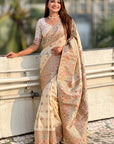 Cream Pashmina Silk with detailed Meenakari Zari Woven Saree