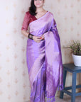 Lavender Soft Silk Leheriya Pattern Zari Woven Saree
