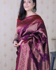 Wine Soft Silk Leheriya Pattern Zari Woven Saree