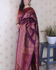 Wine Soft Silk Leheriya Pattern Zari Woven Saree