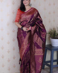 Wine Soft Silk Leheriya Pattern Zari Woven Saree