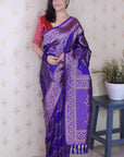 Violet Soft Silk Leheriya Pattern Zari Woven Saree