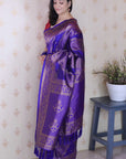 Violet Soft Silk Leheriya Pattern Zari Woven Saree