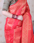 Pink Soft Silk Leheriya Pattern Zari Woven Saree