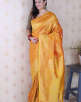 Orange Soft Silk Leheriya Pattern Zari Woven Saree
