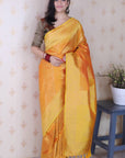 Orange Soft Silk Leheriya Pattern Zari Woven Saree