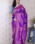 Purple Soft Silk Leheriya Pattern Zari Woven Saree