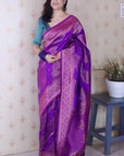Purple Soft Silk Leheriya Pattern Zari Woven Saree