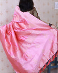 Baby Pink Soft Silk Leheriya Pattern Zari Woven Saree