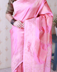 Baby Pink Soft Silk Leheriya Pattern Zari Woven Saree