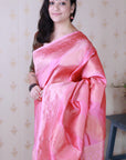 Baby Pink Soft Silk Leheriya Pattern Zari Woven Saree