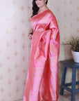 Baby Pink Soft Silk Leheriya Pattern Zari Woven Saree