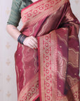 Maroon Soft Silk Leheriya Pattern Zari Woven Saree
