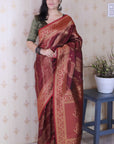 Maroon Soft Silk Leheriya Pattern Zari Woven Saree