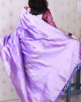 Lavender Soft Silk Leheriya Pattern Zari Woven Saree