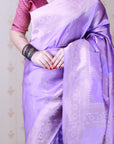 Lavender Soft Silk Leheriya Pattern Zari Woven Saree