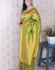 Mehendi Green Soft Silk Leheriya Pattern Zari Woven Saree