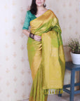 Mehendi Green Soft Silk Leheriya Pattern Zari Woven Saree