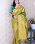 Mehendi Green Soft Silk Leheriya Pattern Zari Woven Saree