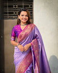 Lavender Tissue Silk Contrarst Zari Woven Saree with Patola Pallu