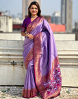 Lavender Tissue Silk Contrarst Zari Woven Saree with Patola Pallu
