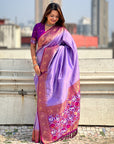 Lavender Tissue Silk Contrarst Zari Woven Saree with Patola Pallu