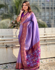 Lavender Tissue Silk Contrarst Zari Woven Saree with Patola Pallu