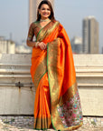 Orange Tissue Silk Contrarst Zari Woven Saree with Patola Pallu