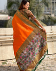 Orange Tissue Silk Contrarst Zari Woven Saree with Patola Pallu