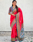 Pink Tissue Silk Contrarst Zari Woven Saree with Patola Pallu