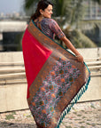 Pink Tissue Silk Contrarst Zari Woven Saree with Patola Pallu