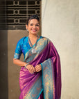 Purple Tissue Silk Contrarst Zari Woven Saree with Patola Pallu